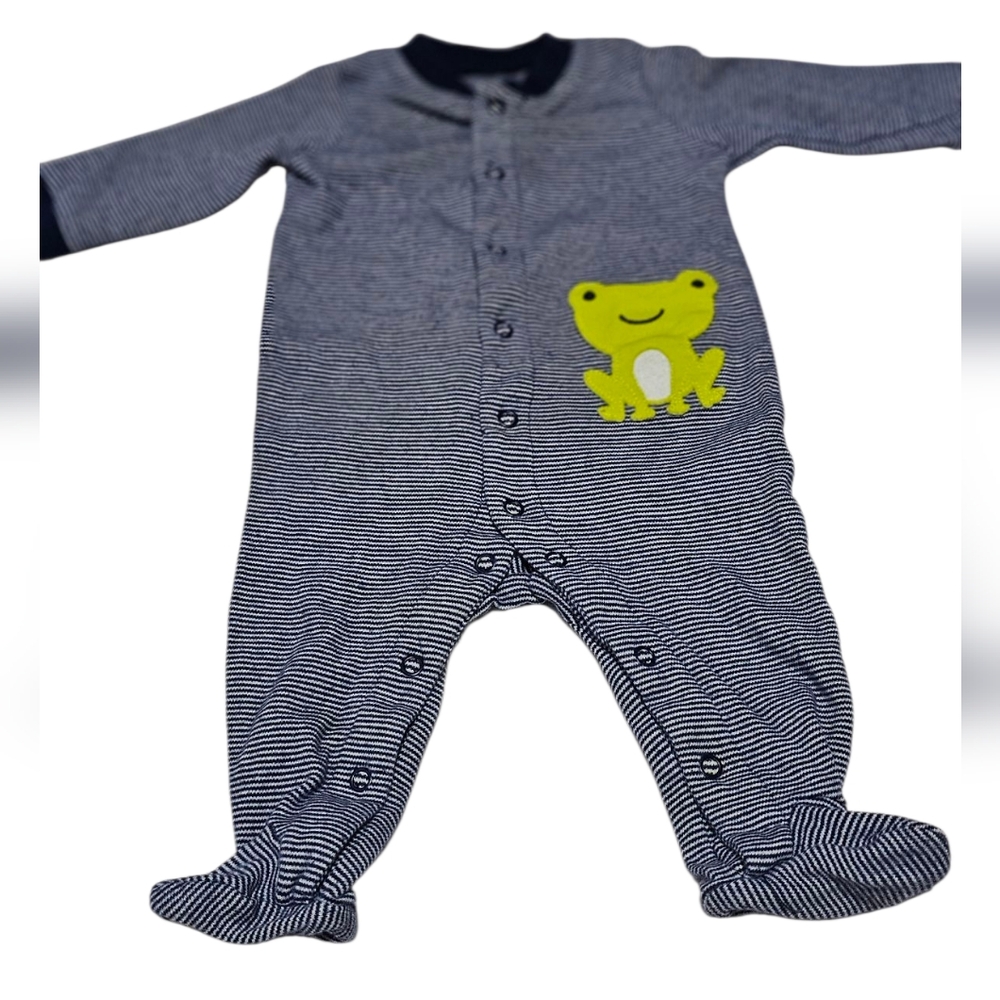 Carter's Blue Striped Baby Onesie with Frog Patch 3 - 6 Months